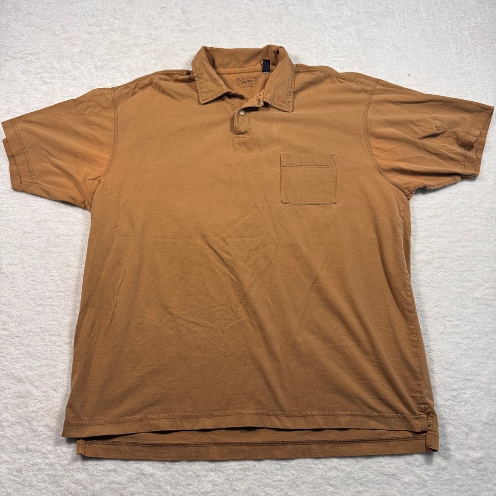 Route 66 Men's Brown Washed Jersey Short Sleeve Pocket Polo‎ Shirt XL